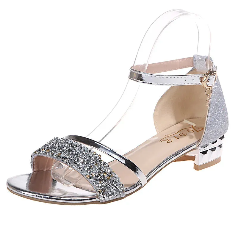 Gold and Silver Low Heel Sandals - Casual Open Toe Summer Shoes for Women, Light Fashion Footwear