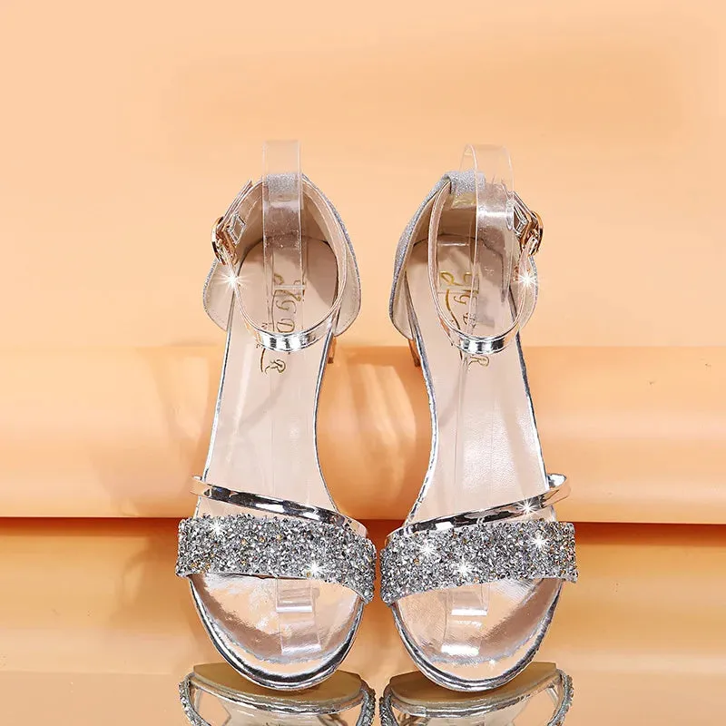 Gold and Silver Low Heel Sandals - Casual Open Toe Summer Shoes for Women, Light Fashion Footwear