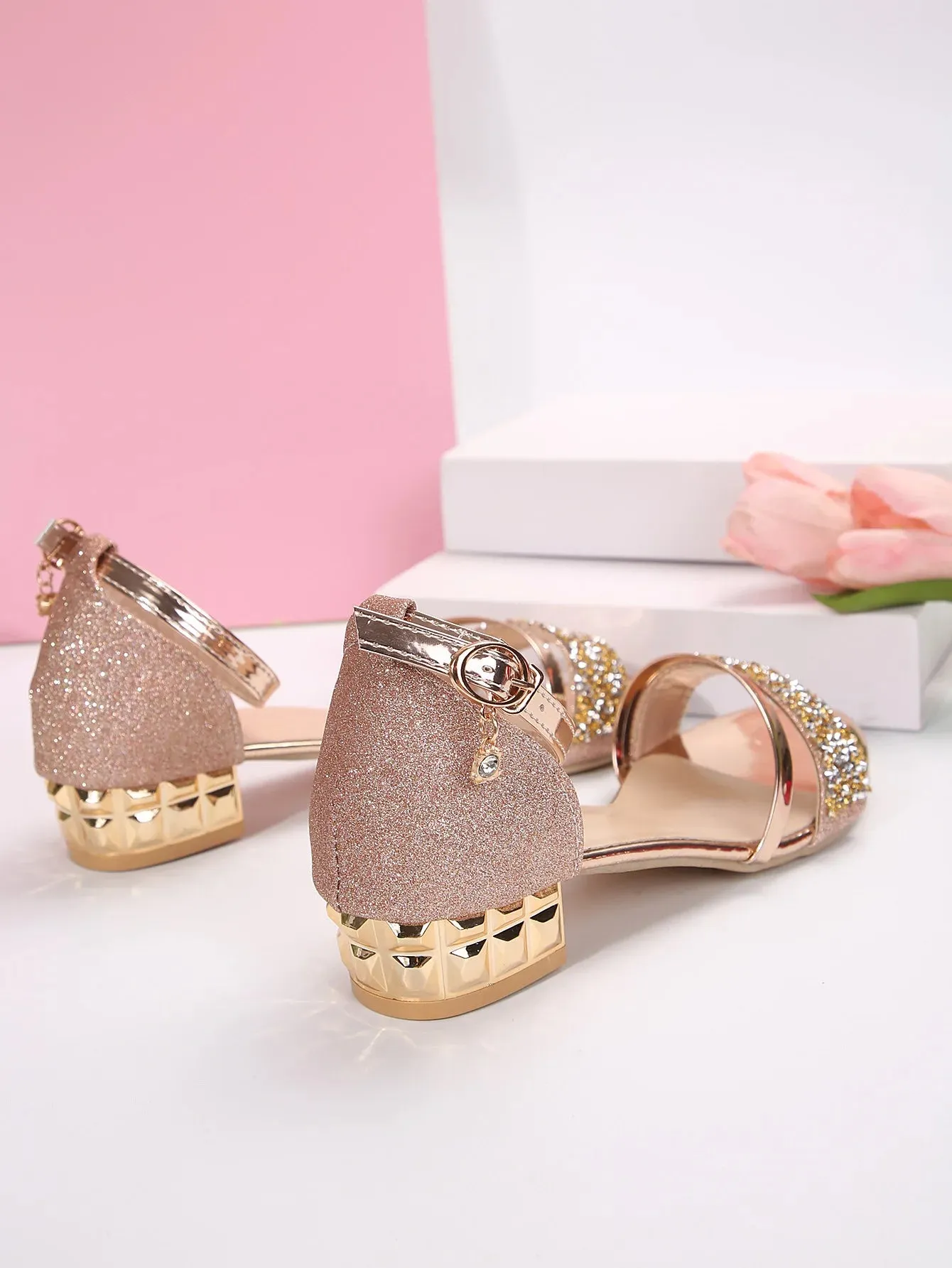 Gold and Silver Low Heel Sandals - Casual Open Toe Summer Shoes for Women, Light Fashion Footwear
