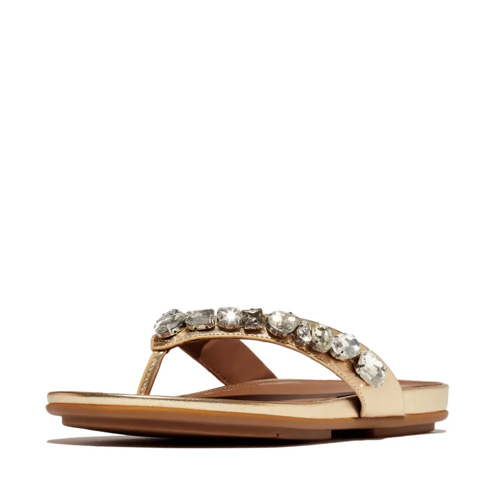 GRACIE Jewel-Deluxe Metallic-Leather Flip-Flops
