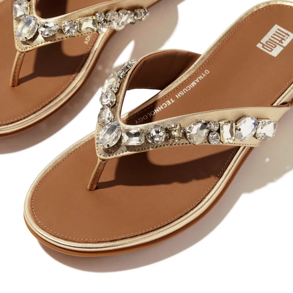 GRACIE Jewel-Deluxe Metallic-Leather Flip-Flops