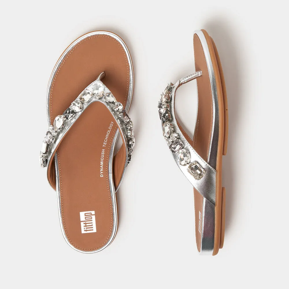 GRACIE Jewel-Deluxe Metallic-Leather Flip-Flops