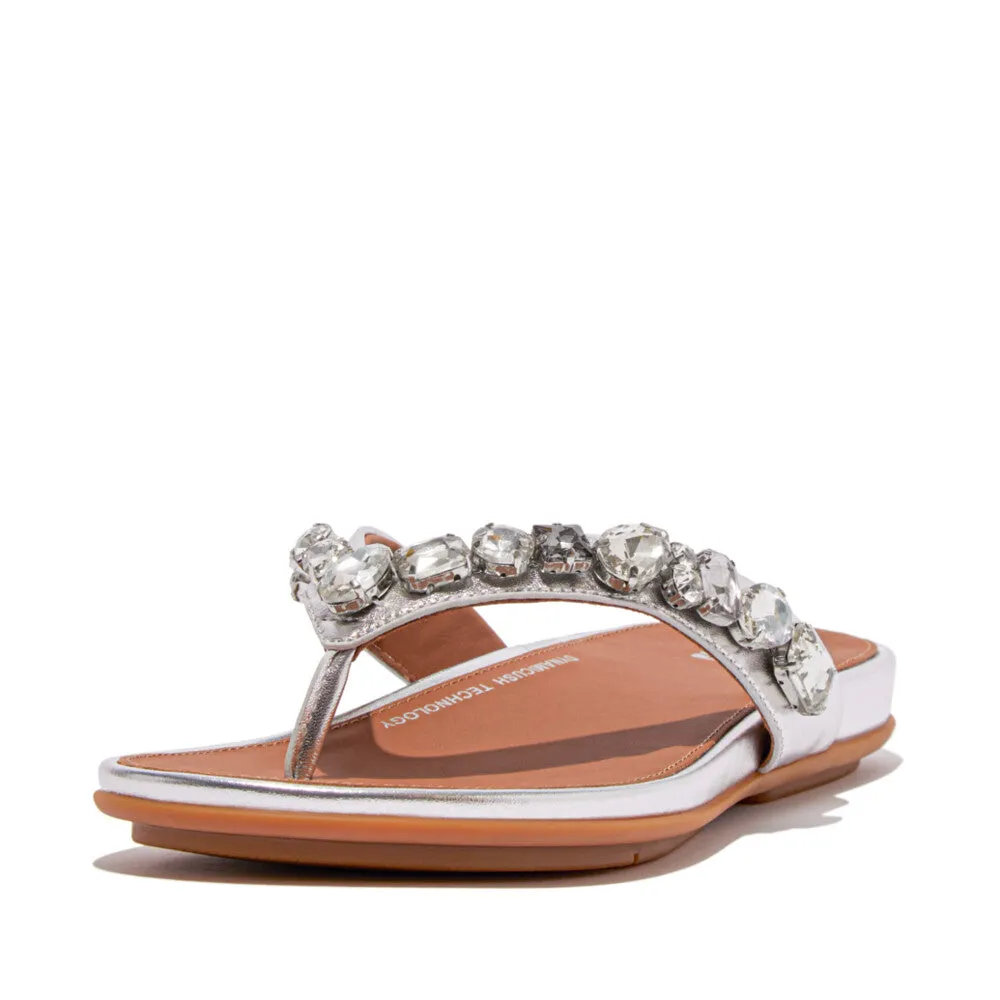 GRACIE Jewel-Deluxe Metallic-Leather Flip-Flops