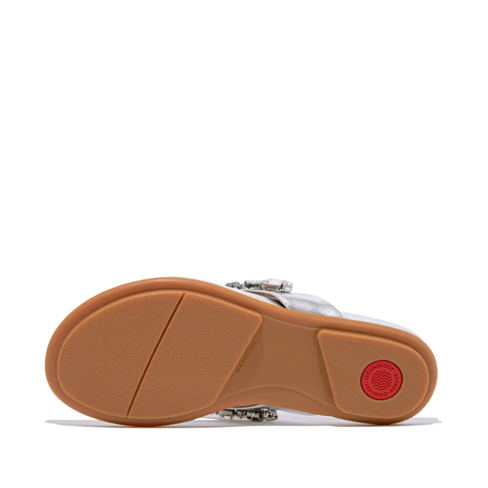 GRACIE Jewel-Deluxe Metallic-Leather Flip-Flops