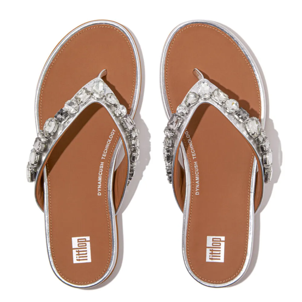 GRACIE Jewel-Deluxe Metallic-Leather Flip-Flops