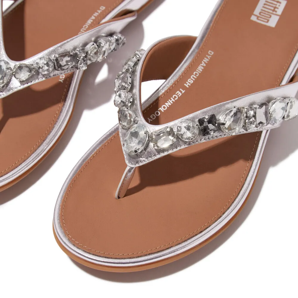 GRACIE Jewel-Deluxe Metallic-Leather Flip-Flops