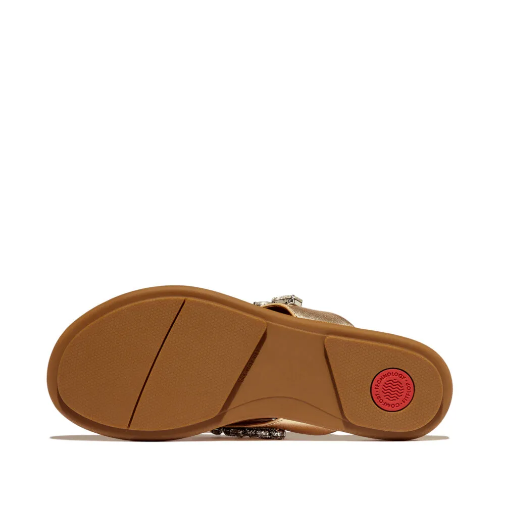 GRACIE Jewel-Deluxe Metallic-Leather Flip-Flops