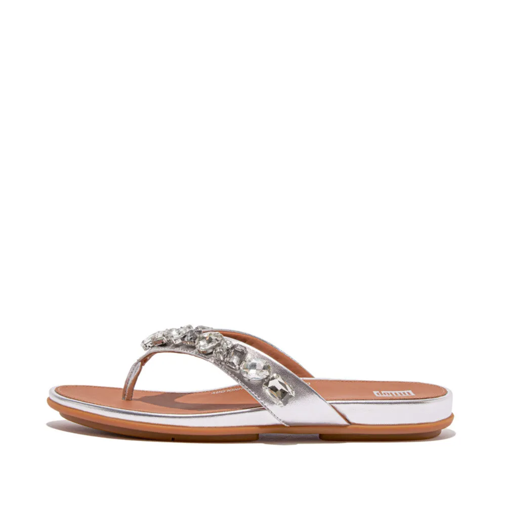 GRACIE Jewel-Deluxe Metallic-Leather Flip-Flops