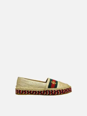 GUCCI Espadrille Metallic Gold Flats 37.5