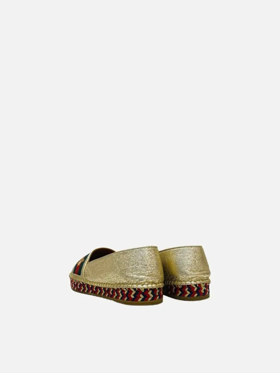 GUCCI Espadrille Metallic Gold Flats 37.5