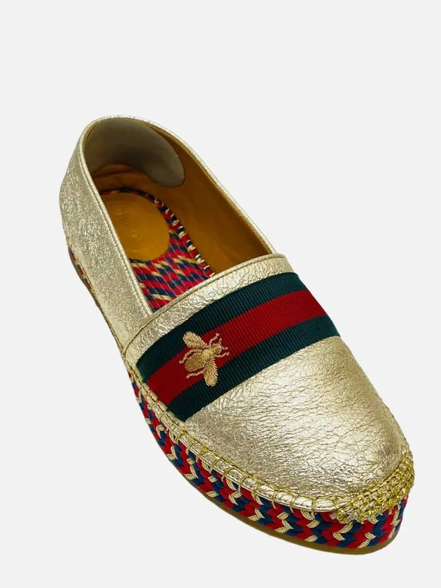 GUCCI Espadrille Metallic Gold Flats 37.5