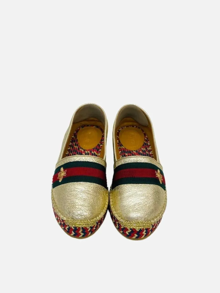 GUCCI Espadrille Metallic Gold Flats 37.5