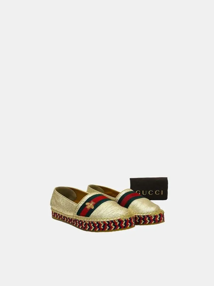 GUCCI Espadrille Metallic Gold Flats 37.5
