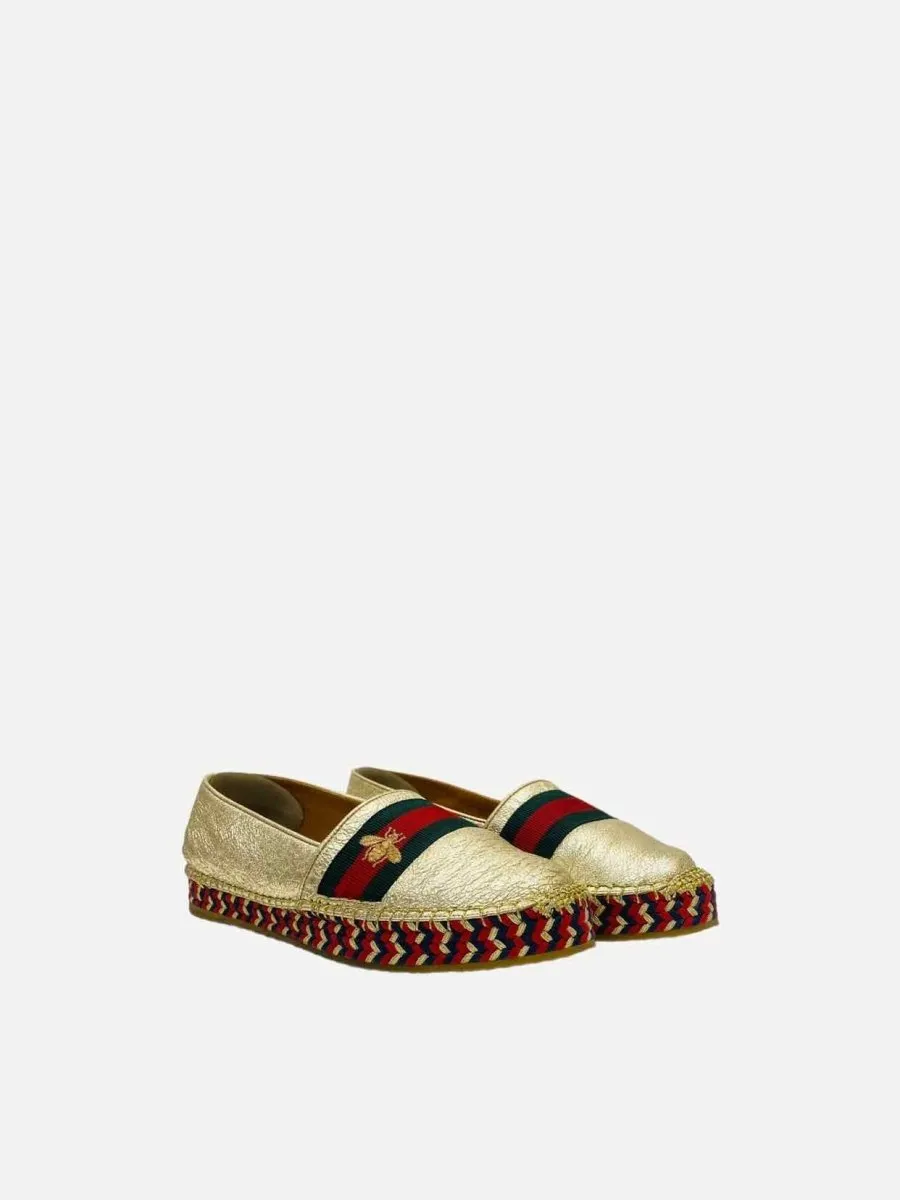GUCCI Espadrille Metallic Gold Flats 37.5