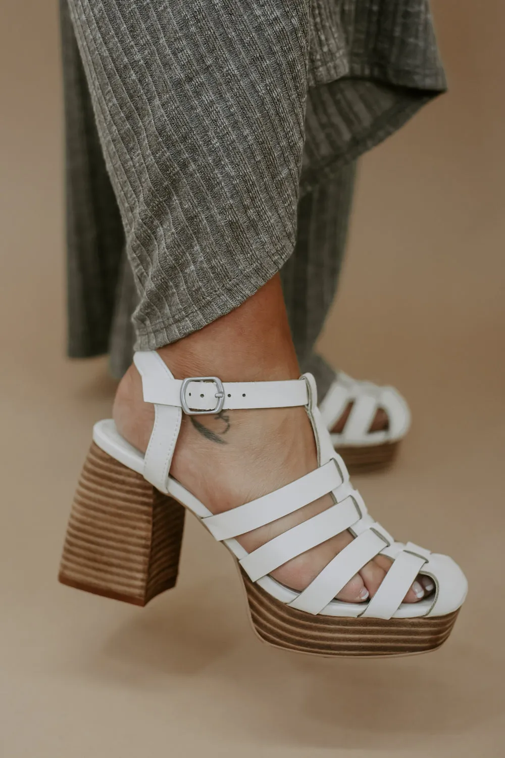 Hailee Gladiator Block Heel, White