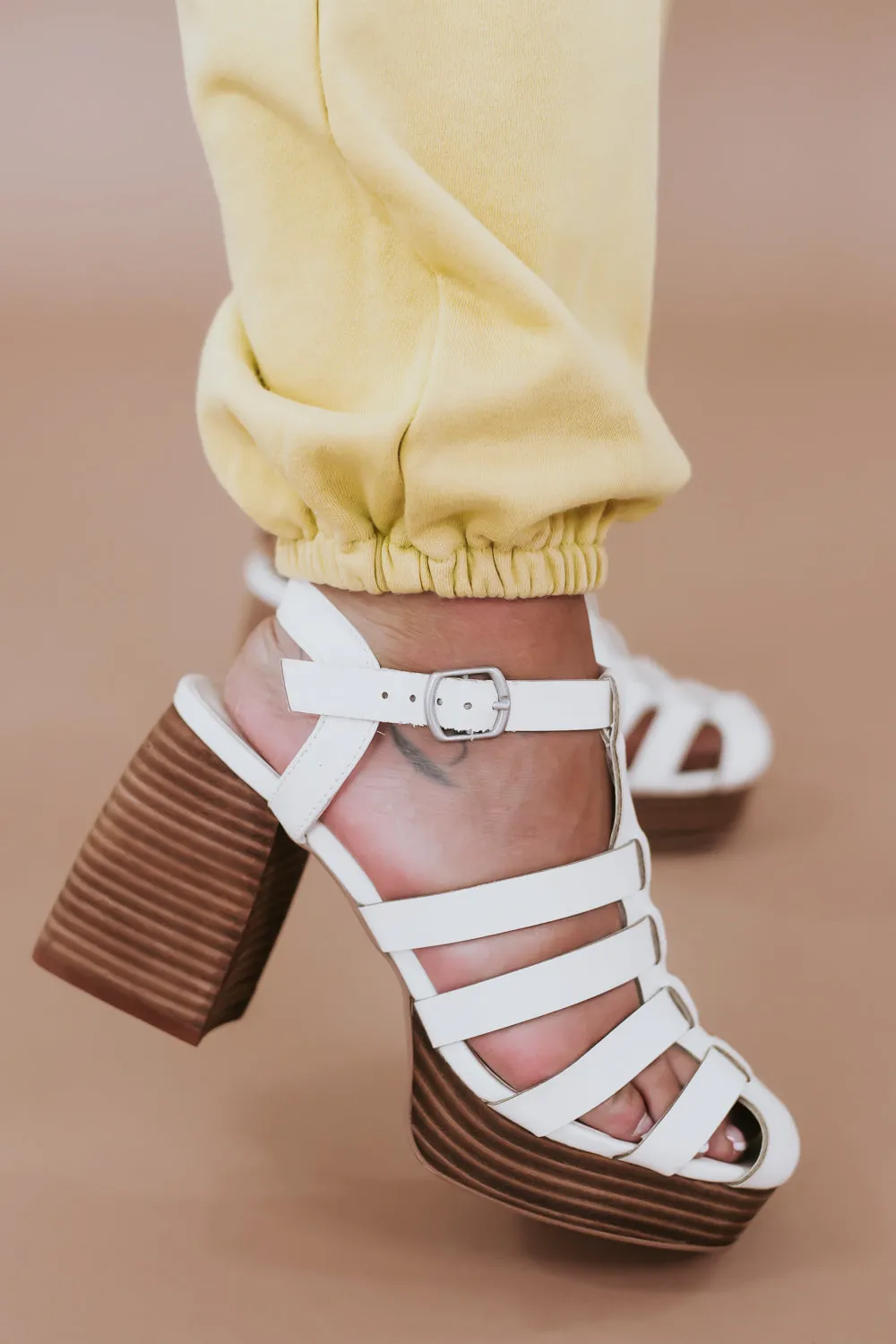 Hailee Gladiator Block Heel, White