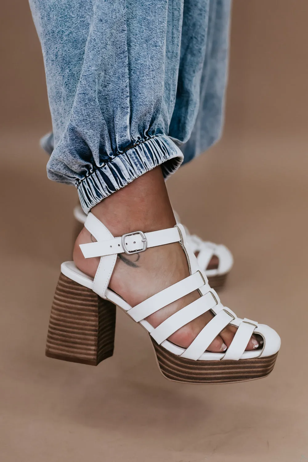 Hailee Gladiator Block Heel, White