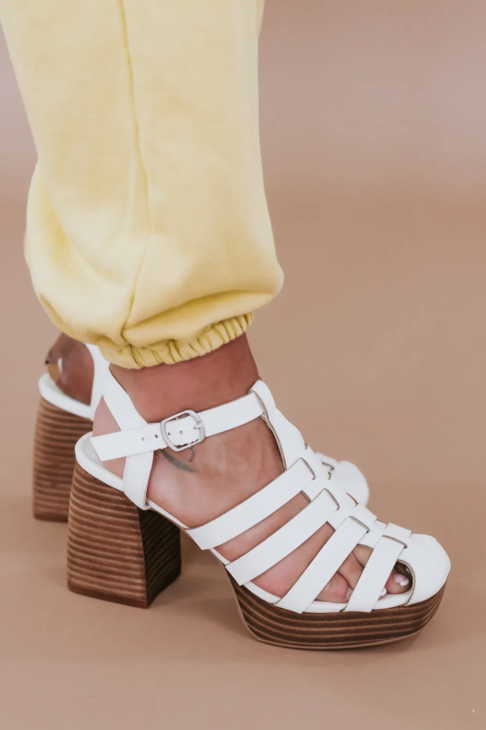 Hailee Gladiator Block Heel, White