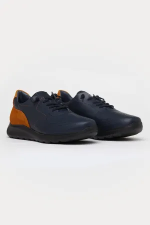 Hammersmith Leather Trainers in Navy/Tan