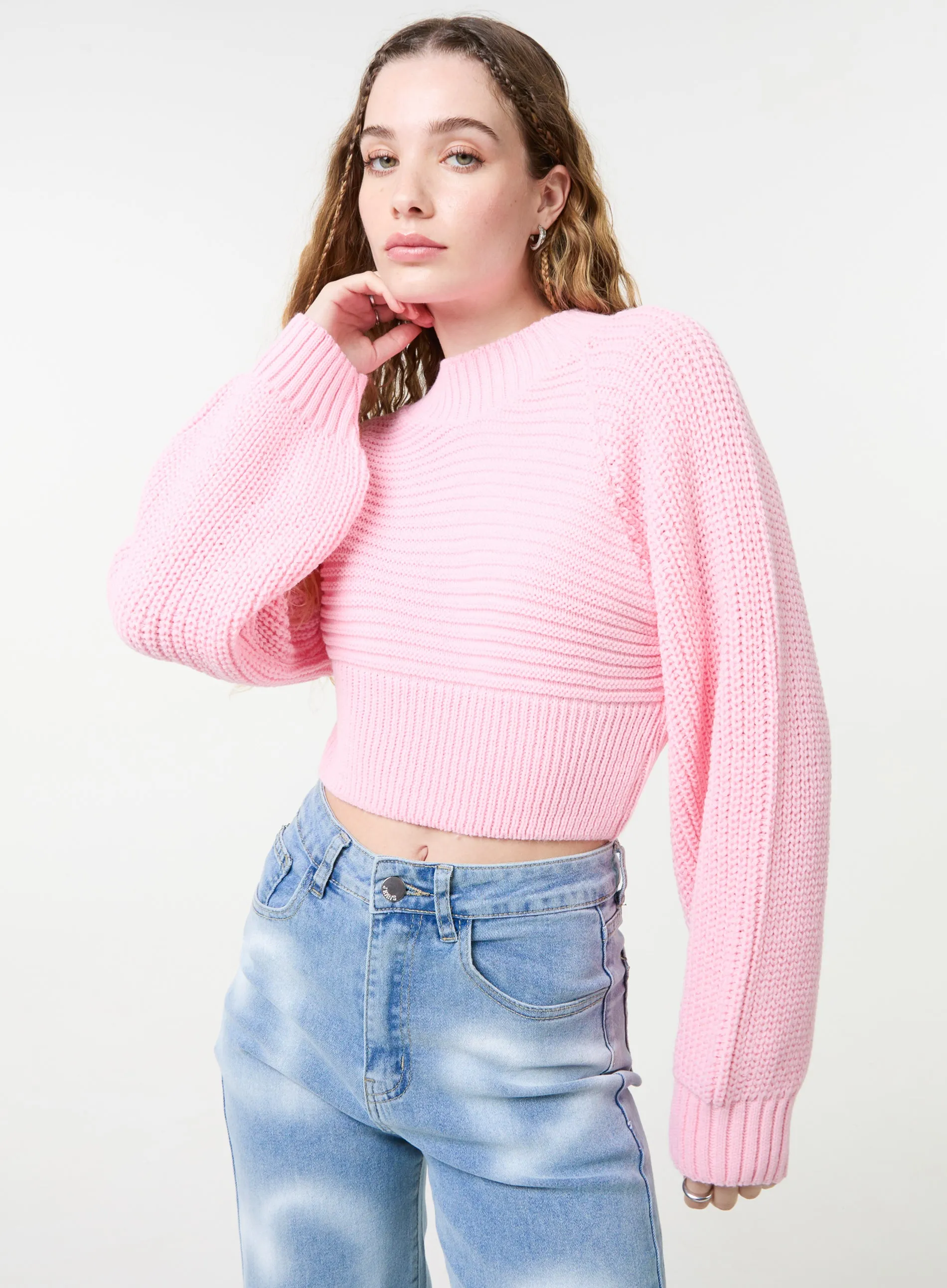 High Neck Knitted Crop Jumper