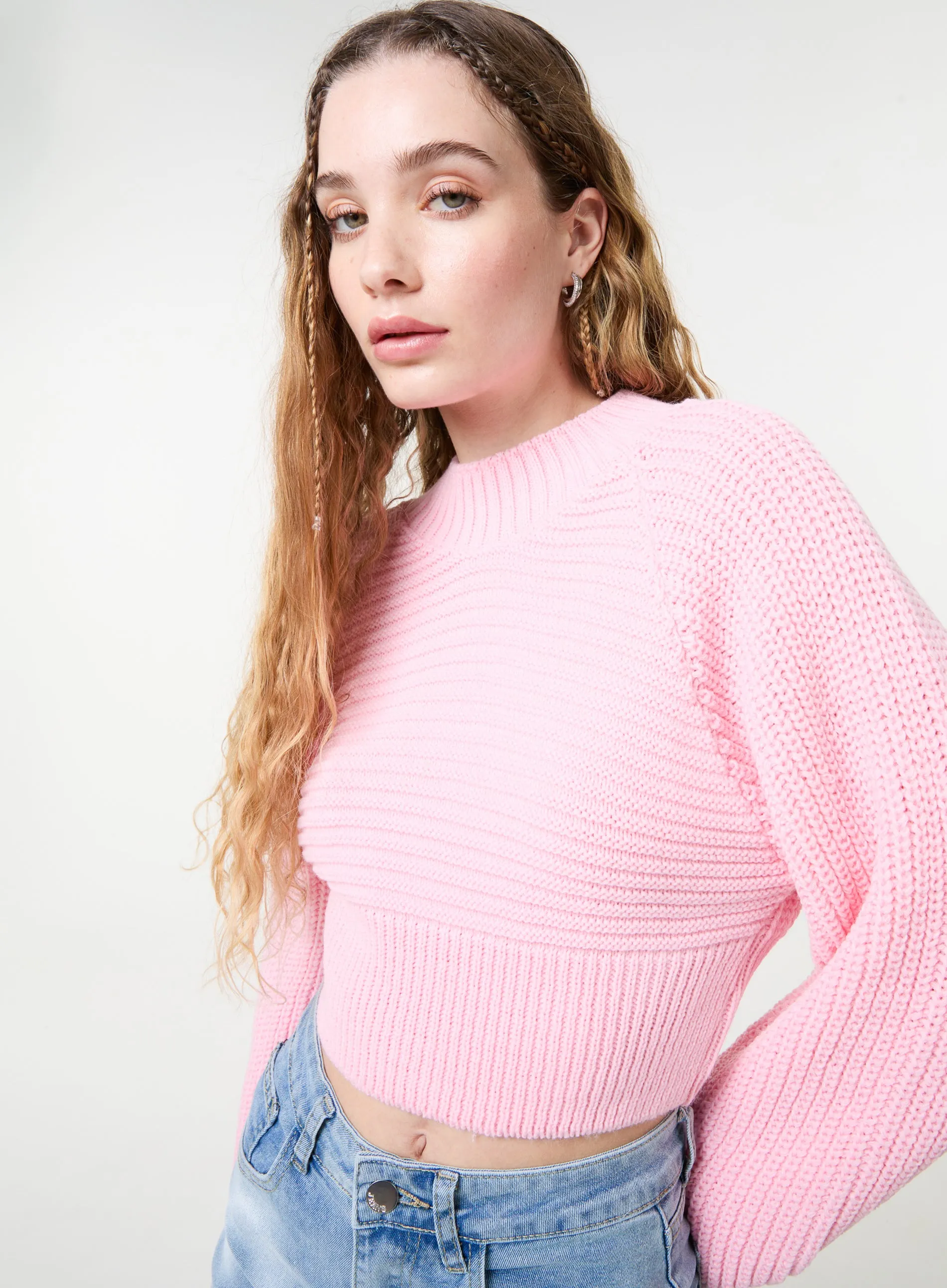 High Neck Knitted Crop Jumper