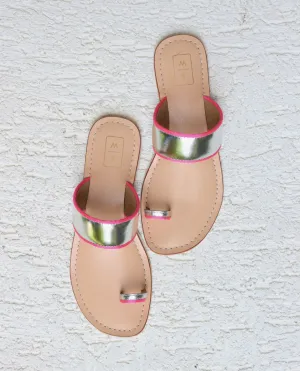 Hiral Metallic Silver & fluorescent Pink Flats
