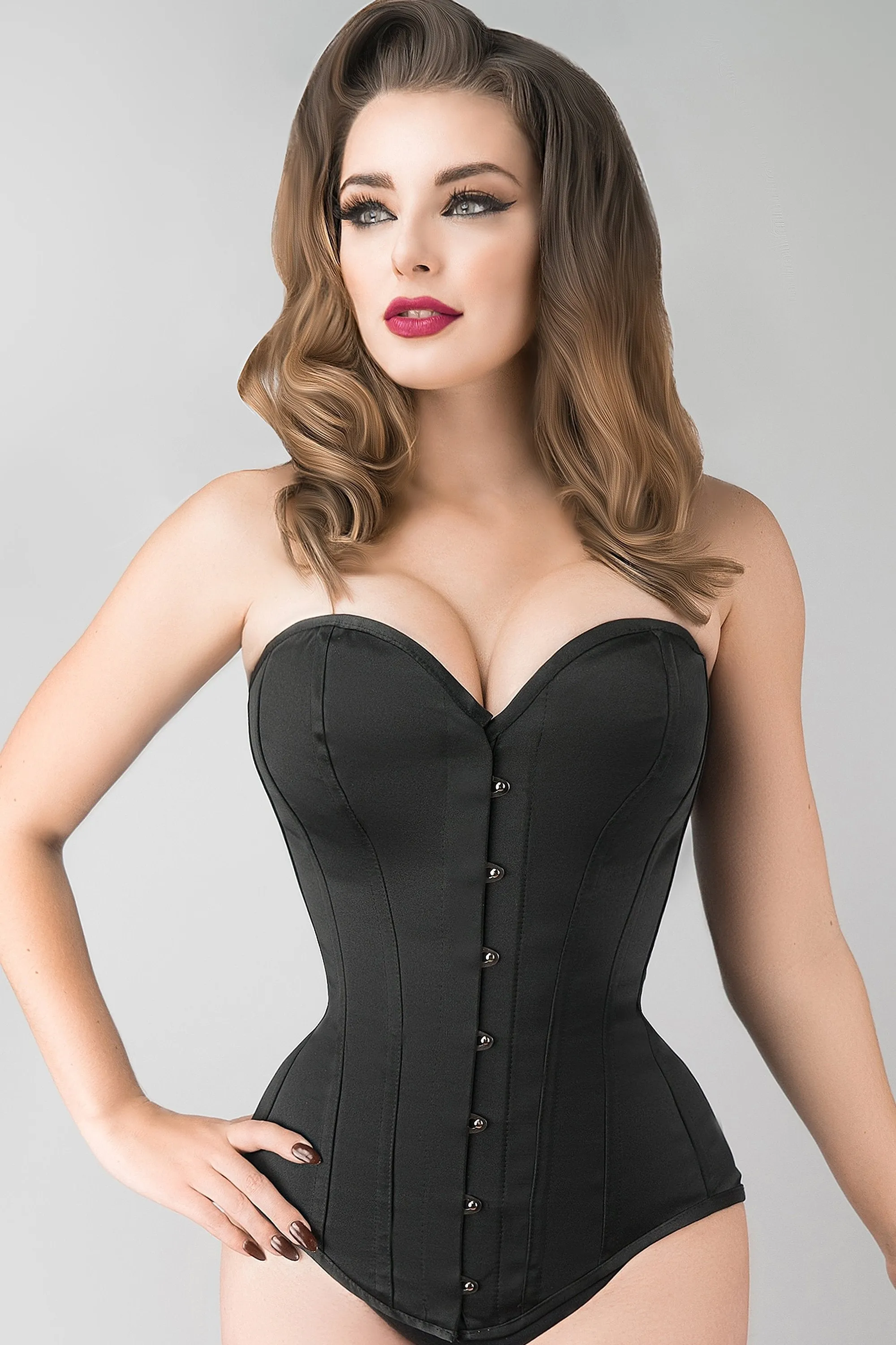 Instant Shape Black Satin Longline Overbust