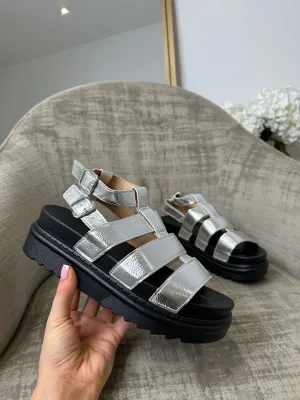 Isla Double Buckle Gladiator Sandals - Silver