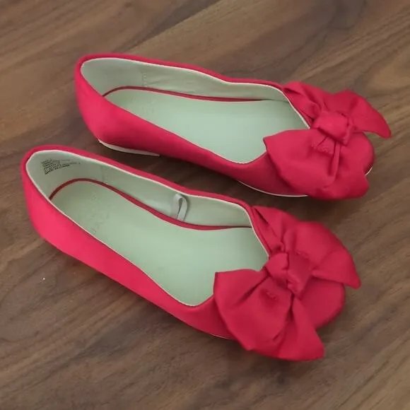 Janie and Jack Girls Red SATIN BOW FLATS little girls size 9 NEW
