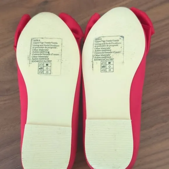 Janie and Jack Girls Red SATIN BOW FLATS little girls size 9 NEW