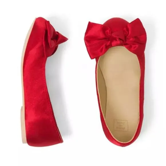 Janie and Jack Girls Red SATIN BOW FLATS little girls size 9 NEW