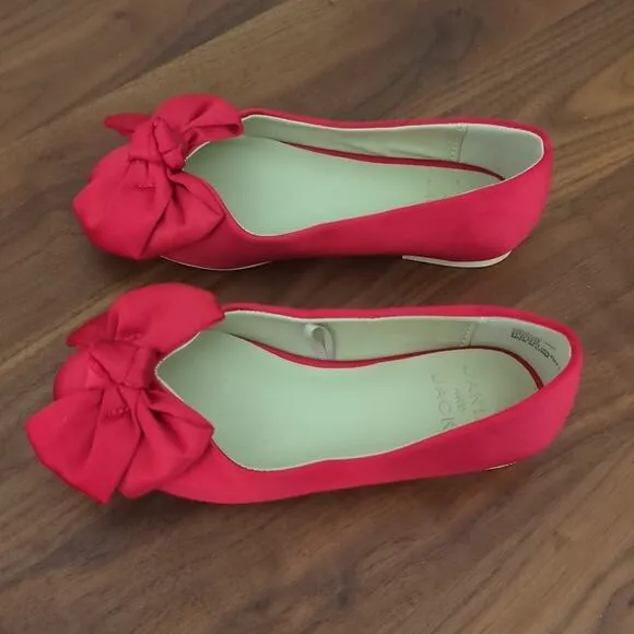 Janie and Jack Girls Red SATIN BOW FLATS little girls size 9 NEW