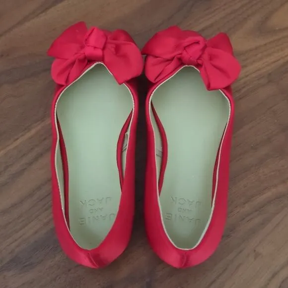Janie and Jack Girls Red SATIN BOW FLATS little girls size 9 NEW