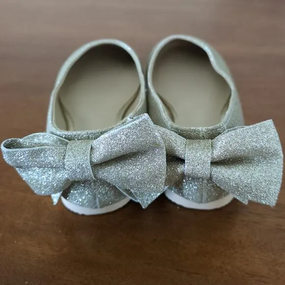 Janie and Jack Gold Glitter Bow Flats Girls/little kids size 9 NEW NT