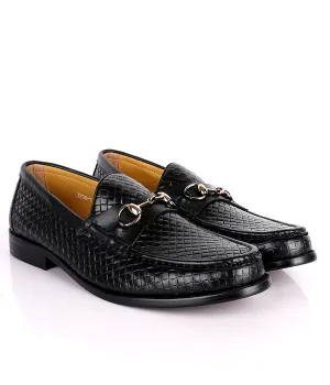 John Weston  Woven Horsebit Leather Men's Shoes|Black