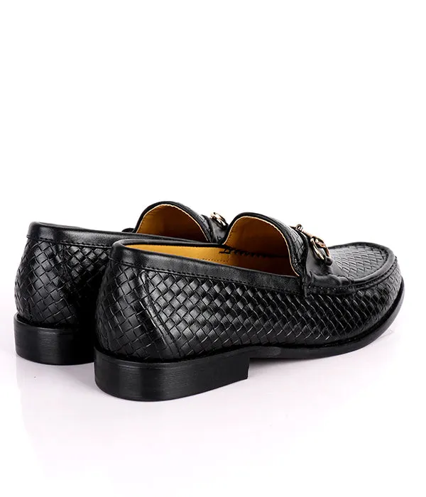 John Weston  Woven Horsebit Leather Men's Shoes|Black