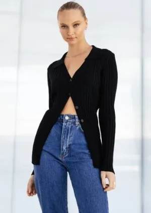 Johnny Collared Knit Top Black