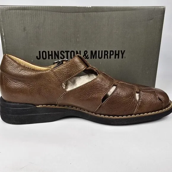 Johnston &amp; Murphy Soft Sheepskin Brown Leather Fisherman Sandals w/box Mens 11.5