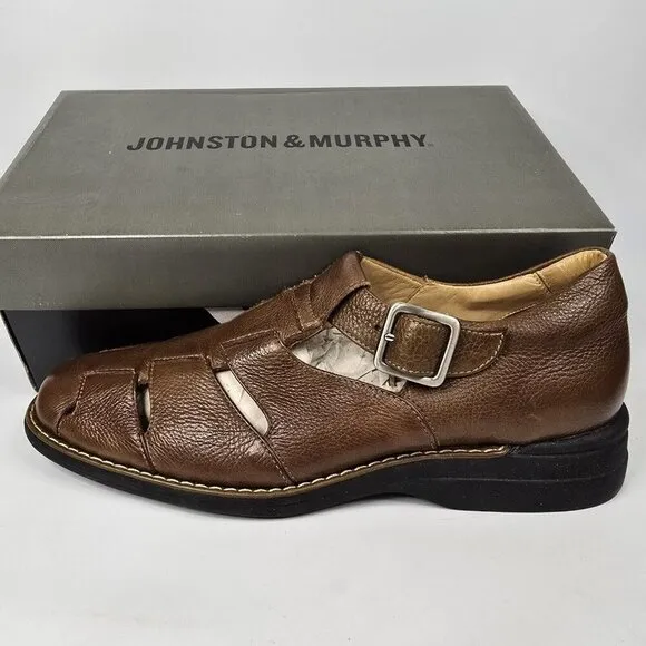 Johnston &amp; Murphy Soft Sheepskin Brown Leather Fisherman Sandals w/box Mens 11.5