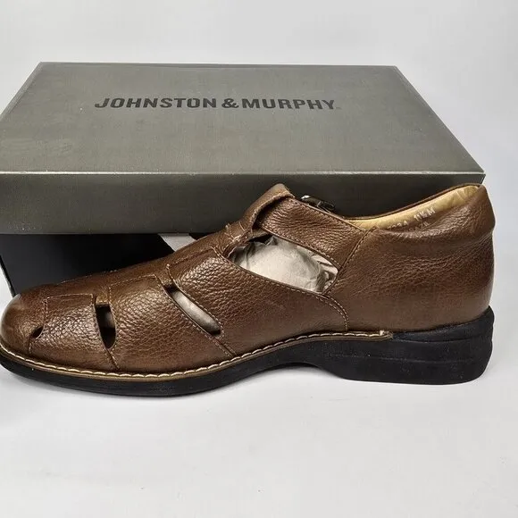 Johnston &amp; Murphy Soft Sheepskin Brown Leather Fisherman Sandals w/box Mens 11.5