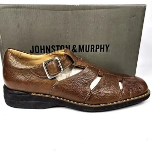 Johnston &amp; Murphy Soft Sheepskin Brown Leather Fisherman Sandals w/box Mens 11.5