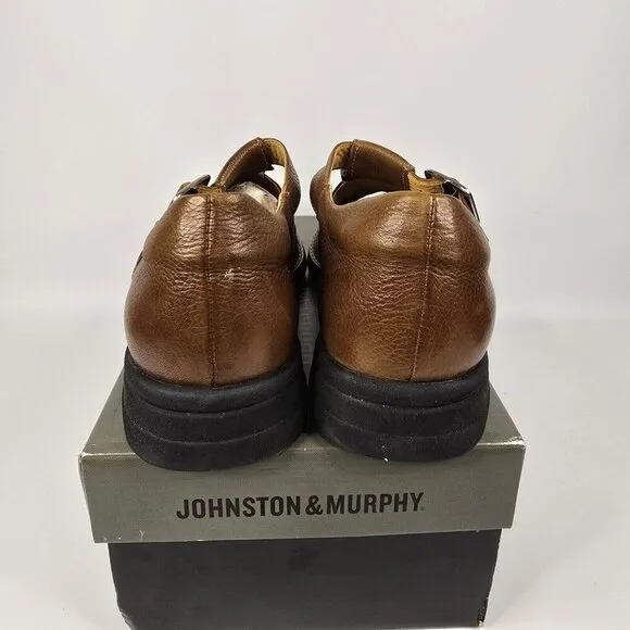 Johnston &amp; Murphy Soft Sheepskin Brown Leather Fisherman Sandals w/box Mens 11.5