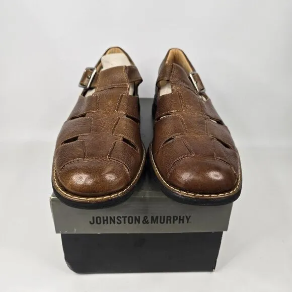 Johnston &amp; Murphy Soft Sheepskin Brown Leather Fisherman Sandals w/box Mens 11.5