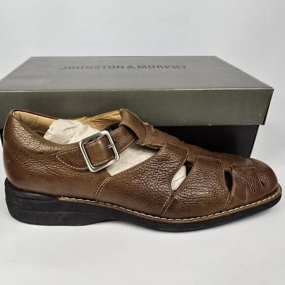 Johnston &amp; Murphy Soft Sheepskin Brown Leather Fisherman Sandals w/box Mens 11.5