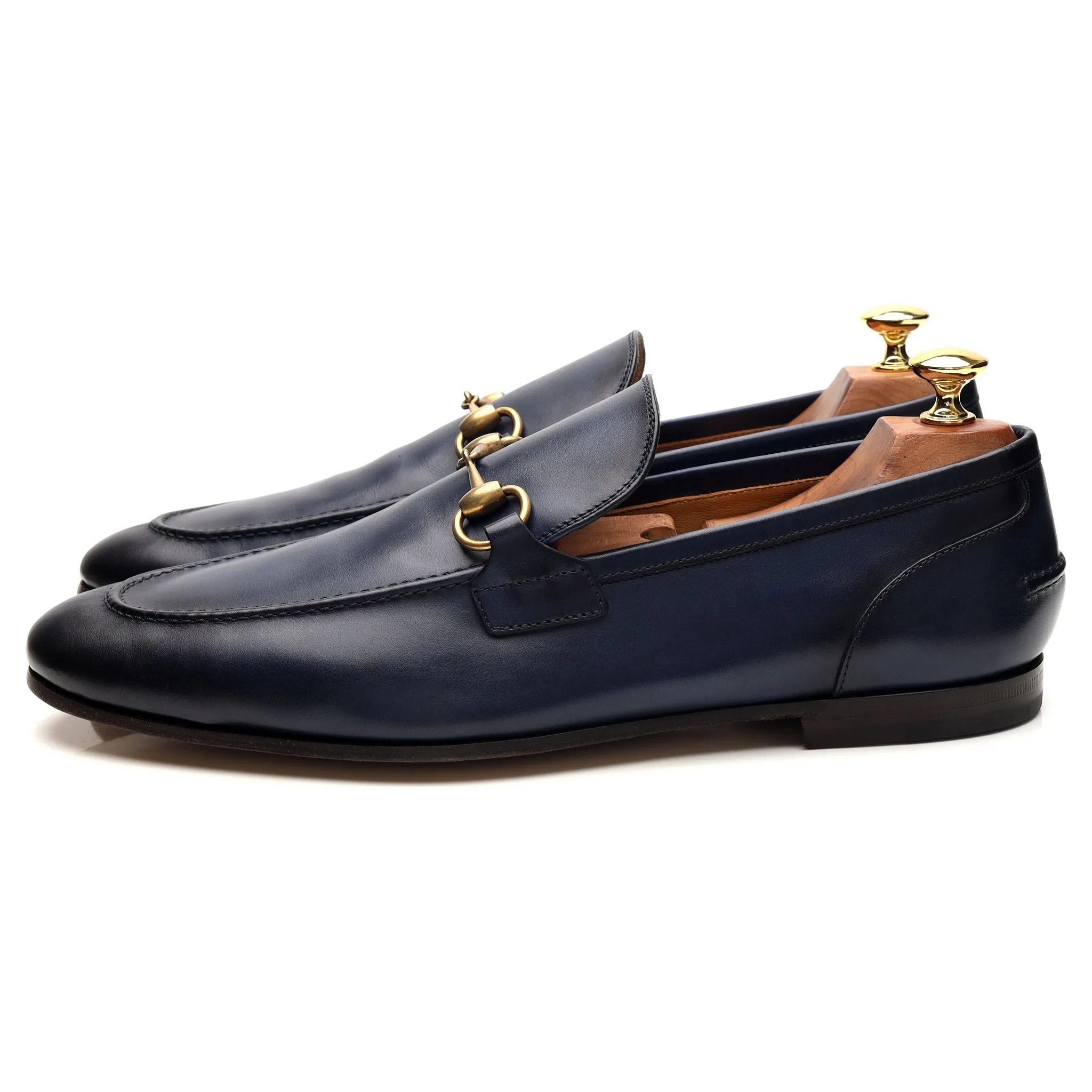 'Jordaan' Navy Blue Leather Horsebit Loafers UK 9.5