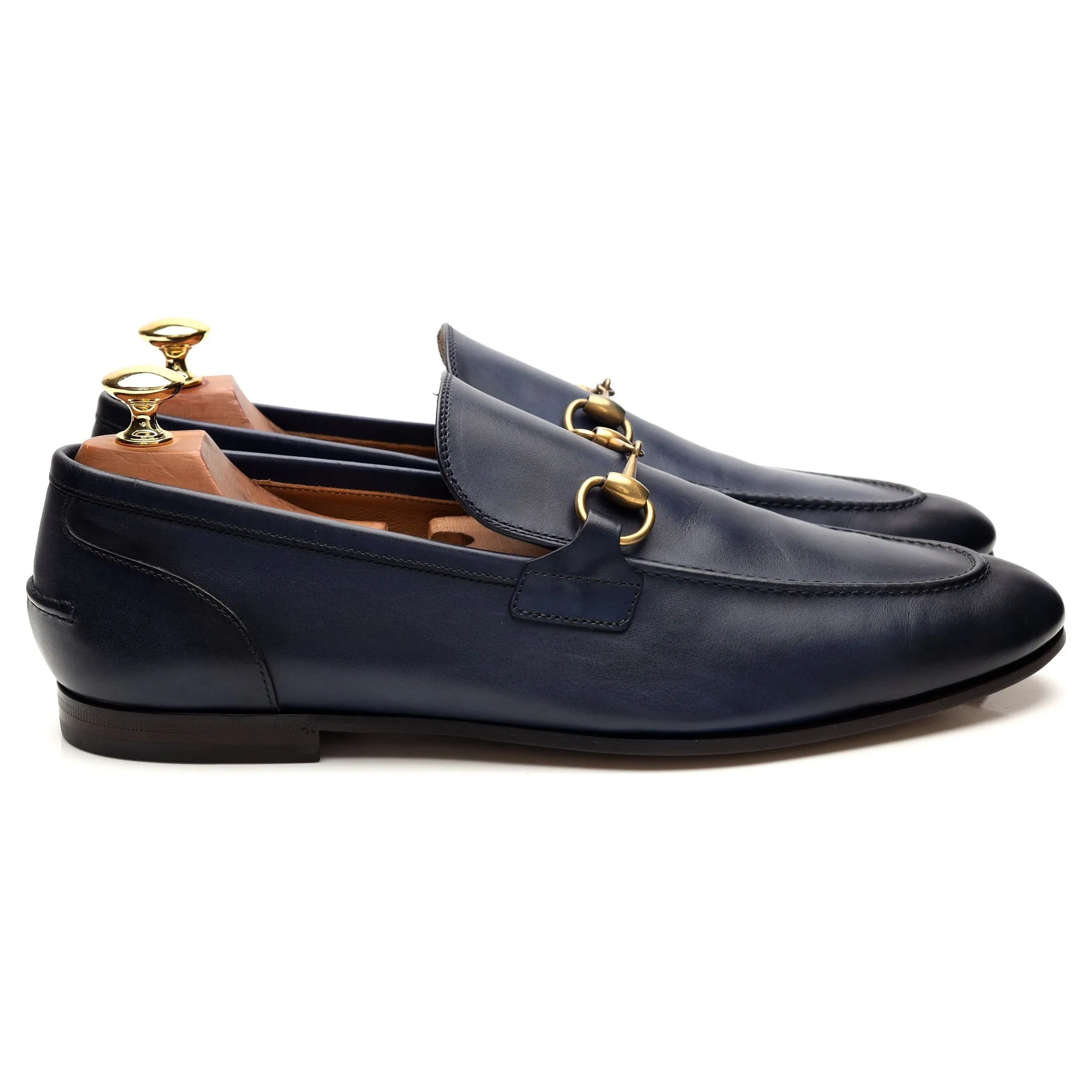 'Jordaan' Navy Blue Leather Horsebit Loafers UK 9.5