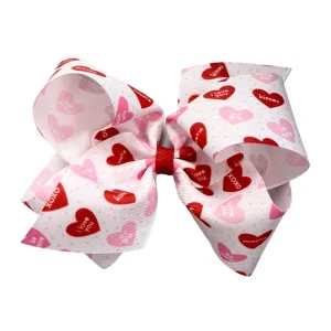 King Red & Pink Candy Hearts Hair Bow on Clippie