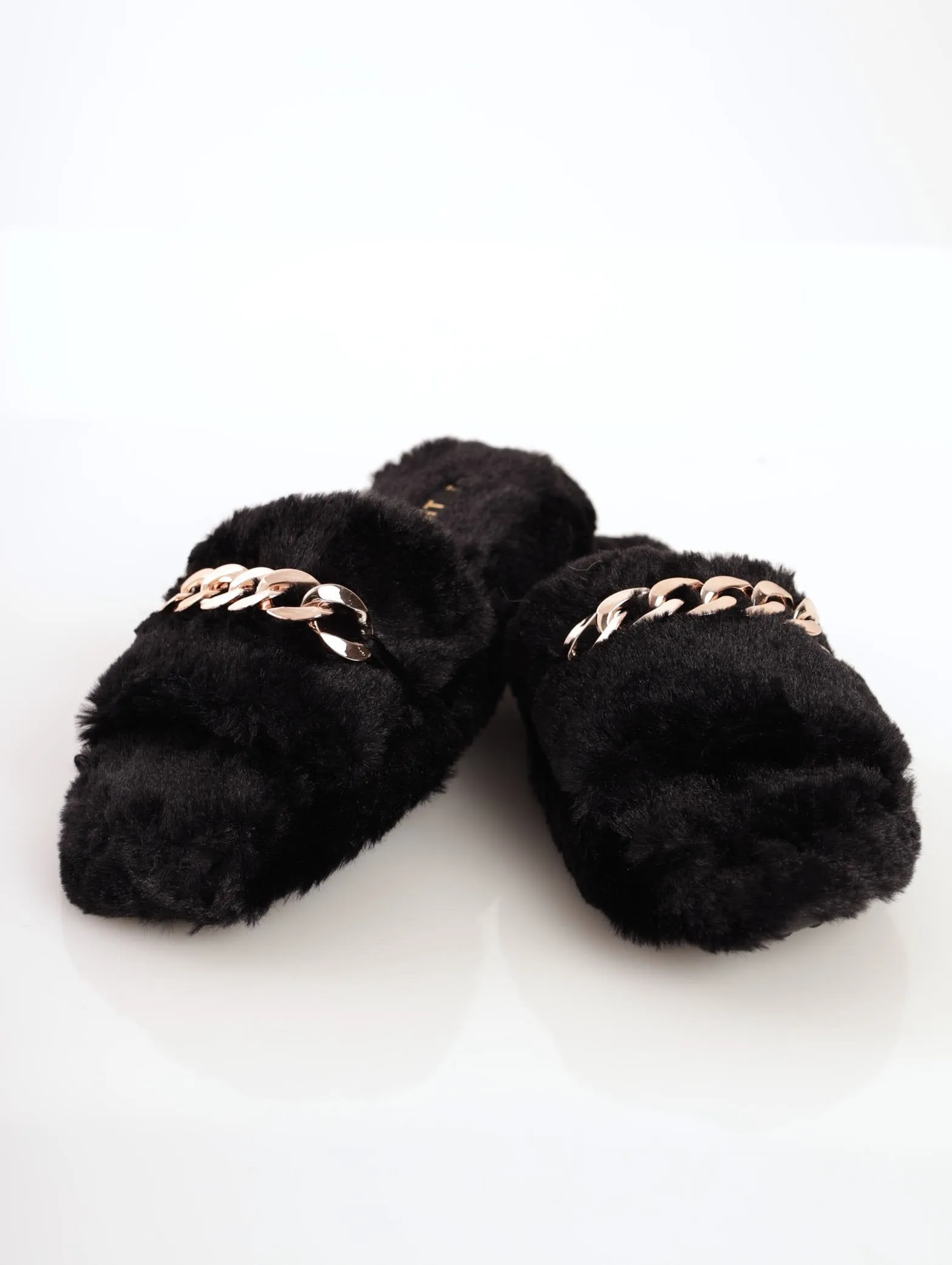 Ladies Chain Mule Chunky Slipper - Black