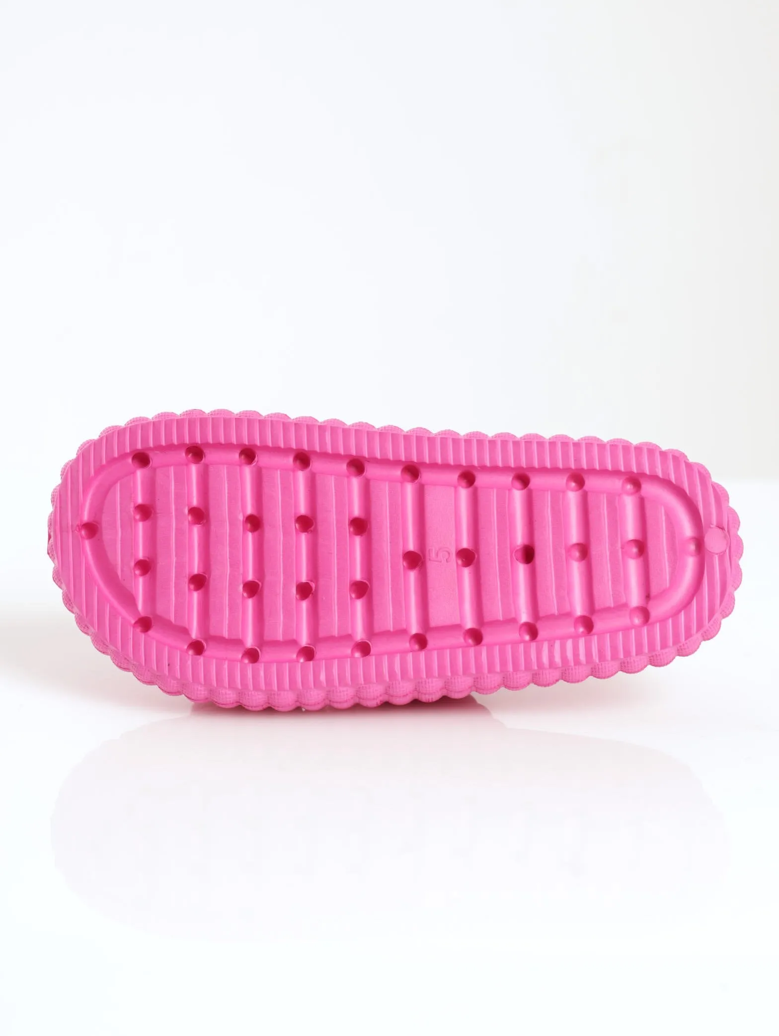 Ladies Ribbed Moulded Chunky Double Strap Mule Sandal - Cerise