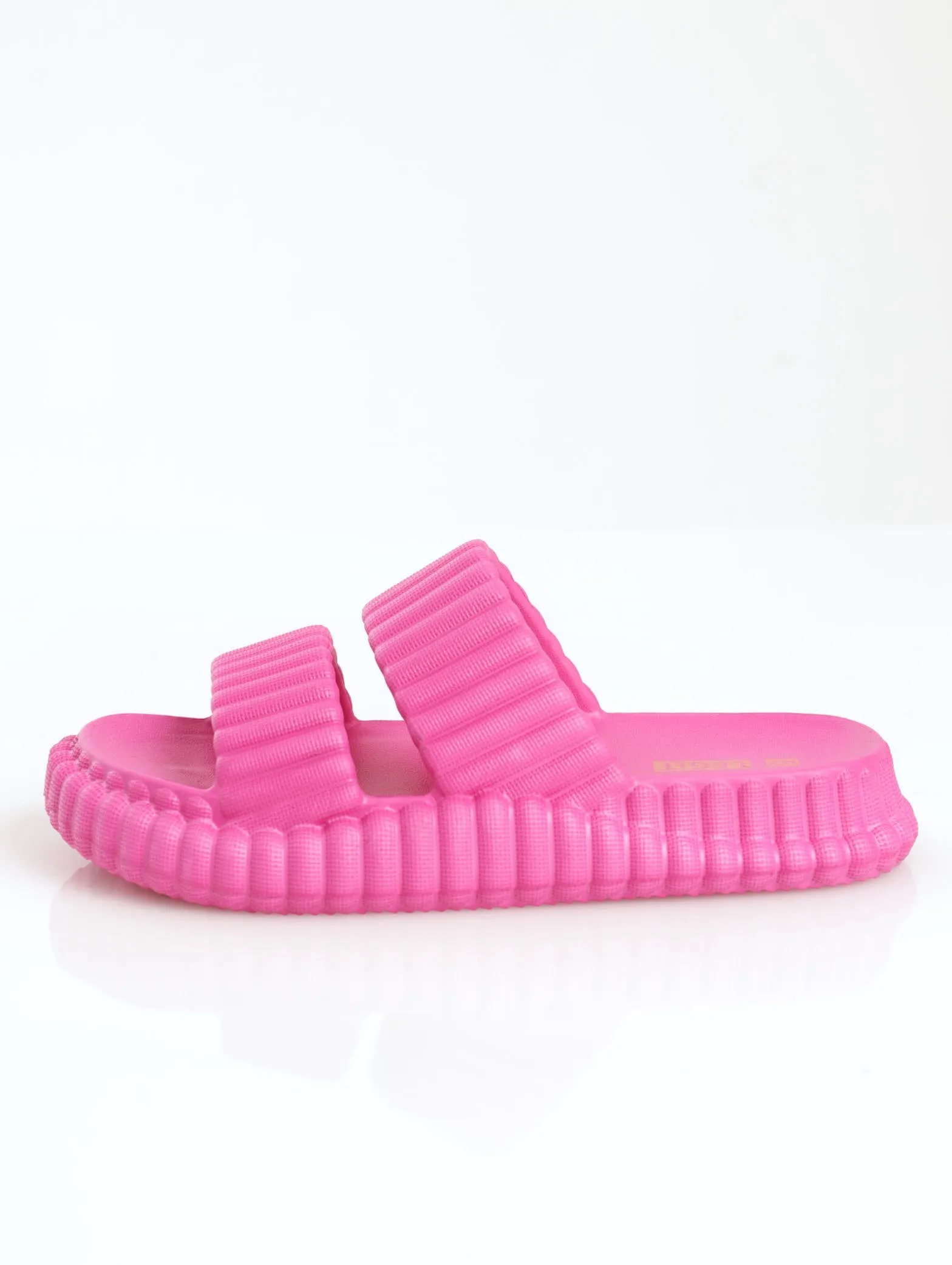 Ladies Ribbed Moulded Chunky Double Strap Mule Sandal - Cerise